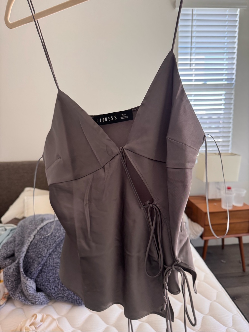 Lioness Charcoal Satin Side Tie Cami Mariah Top